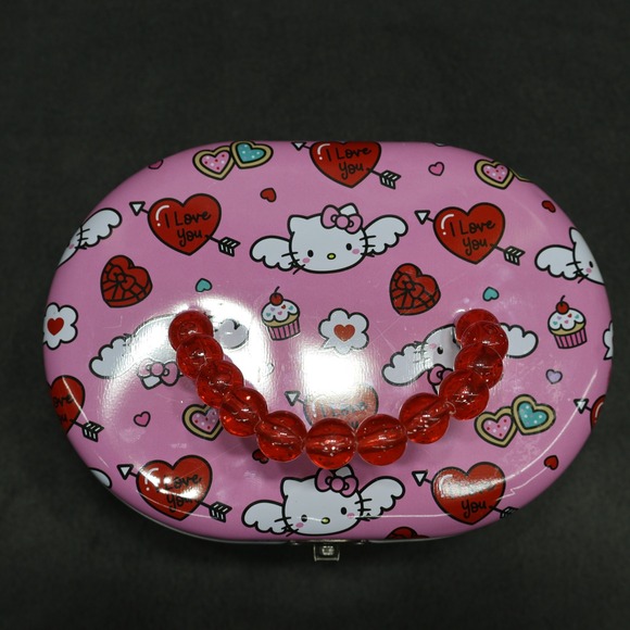 Hello Kitty Valentine Cupid Tin Box Purse Sanrio Beaded Handle - Picture 8 of 8